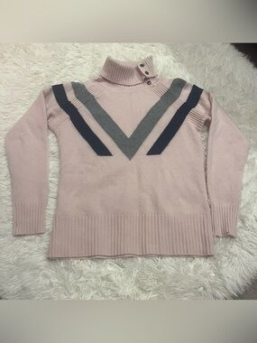Alps & Meters Pink Chevron Turtleneck Sweater Buttoned Collar Ski Race XL
